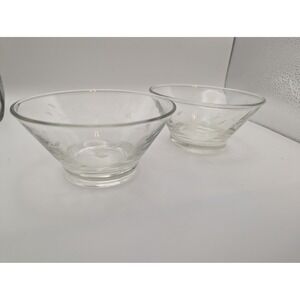 Princess House Heritage Crystal Cereal Dessert Bowls Etched Floral Footed 5" 2pc